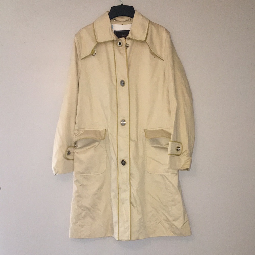COACH Trench Coat Turn Lock Closure Leather Trim Signature